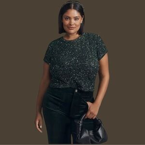 Maeve | Anthropologie | NWT Sequin Tee in Shaded Moss | Sz M